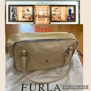 NWT Furla Cream Patent Leather Bowling Ball Style